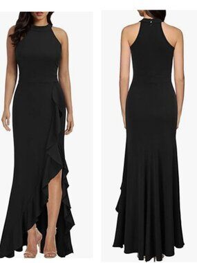 WOOSEA Women's High Neck Split Bodycon Mermaid Evening Cocktail Long Dress Size